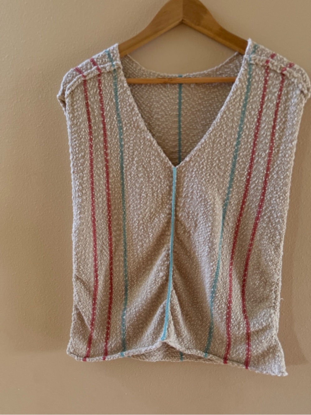 Prana Cream Knit Sleeveless Top with Teal Stripe